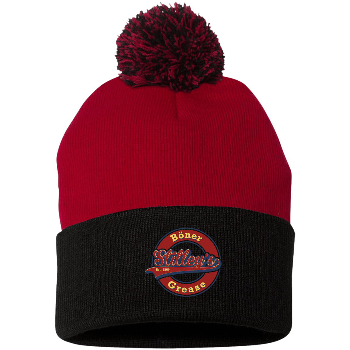 Stitley's Embroidered Pom Pom Knit Cap